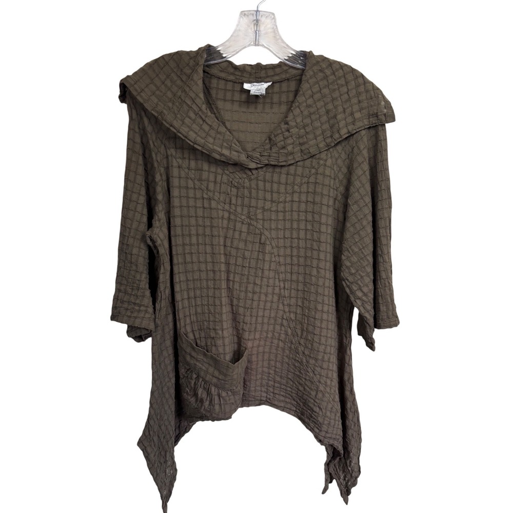 Dorman Top Womens Sz L 100% Cotton Waffle Gauze Asymmetrical Sharkbite Lagenlook